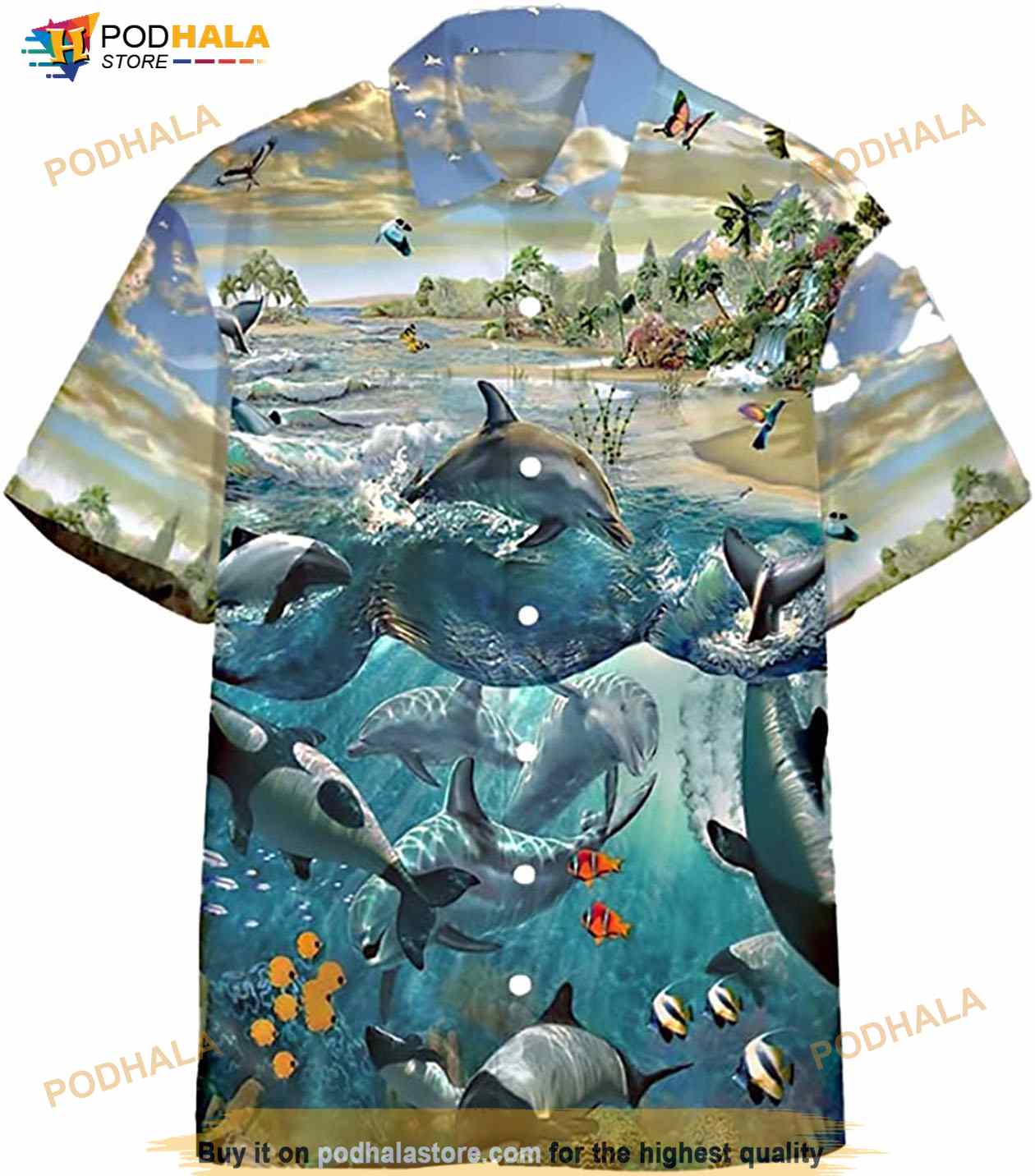 Aloha Dolphin Paradise Hawaiian Vintage Hawaii Beach Shirt Aloha Dolphin Paradise Hawaiian Vintage Hawaii Beach Shirt