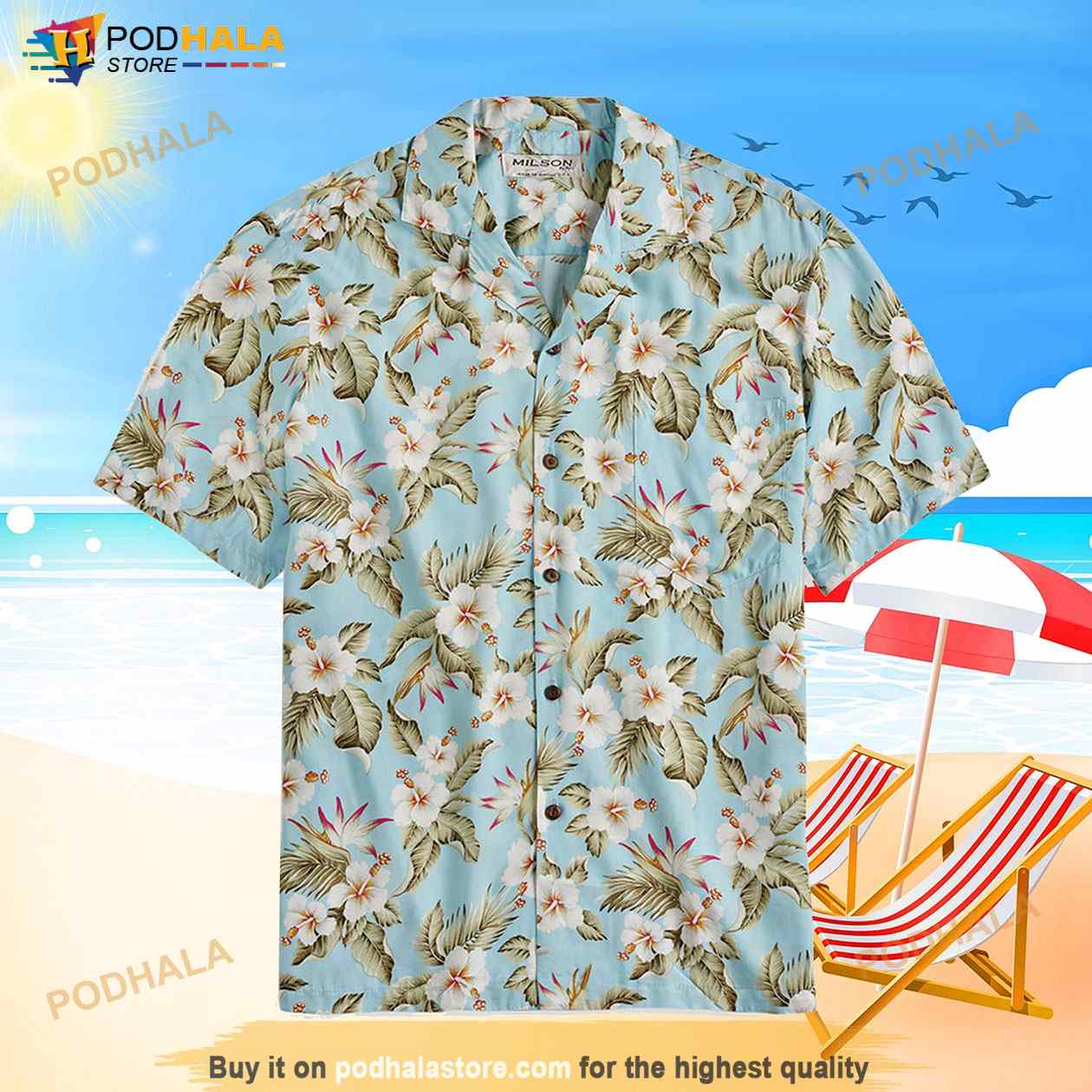 Aloha Hibiscus Sky Blue Hawaiian Beach Summer Shirt Aloha Hibiscus Sky Blue Hawaiian Beach Summer Shirt