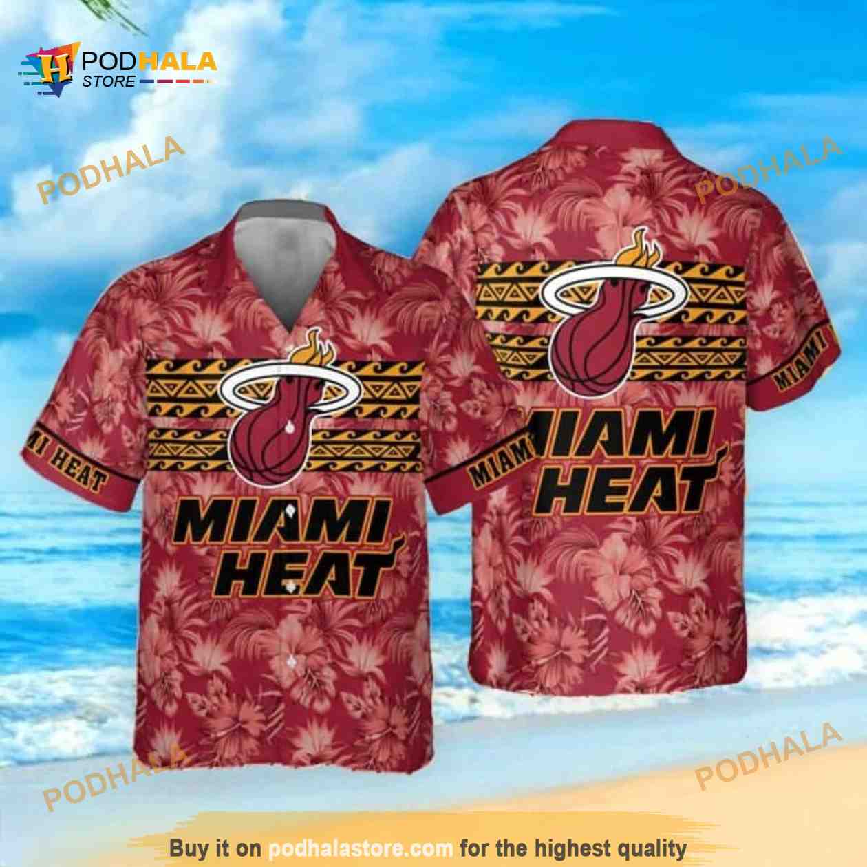 Aloha NBA Miami Heat Funny Hawaiian Shirt Hibiscus Flower On Red Background Aloha NBA Miami Heat Funny Hawaiian Shirt Hibiscus Flower On Red Background