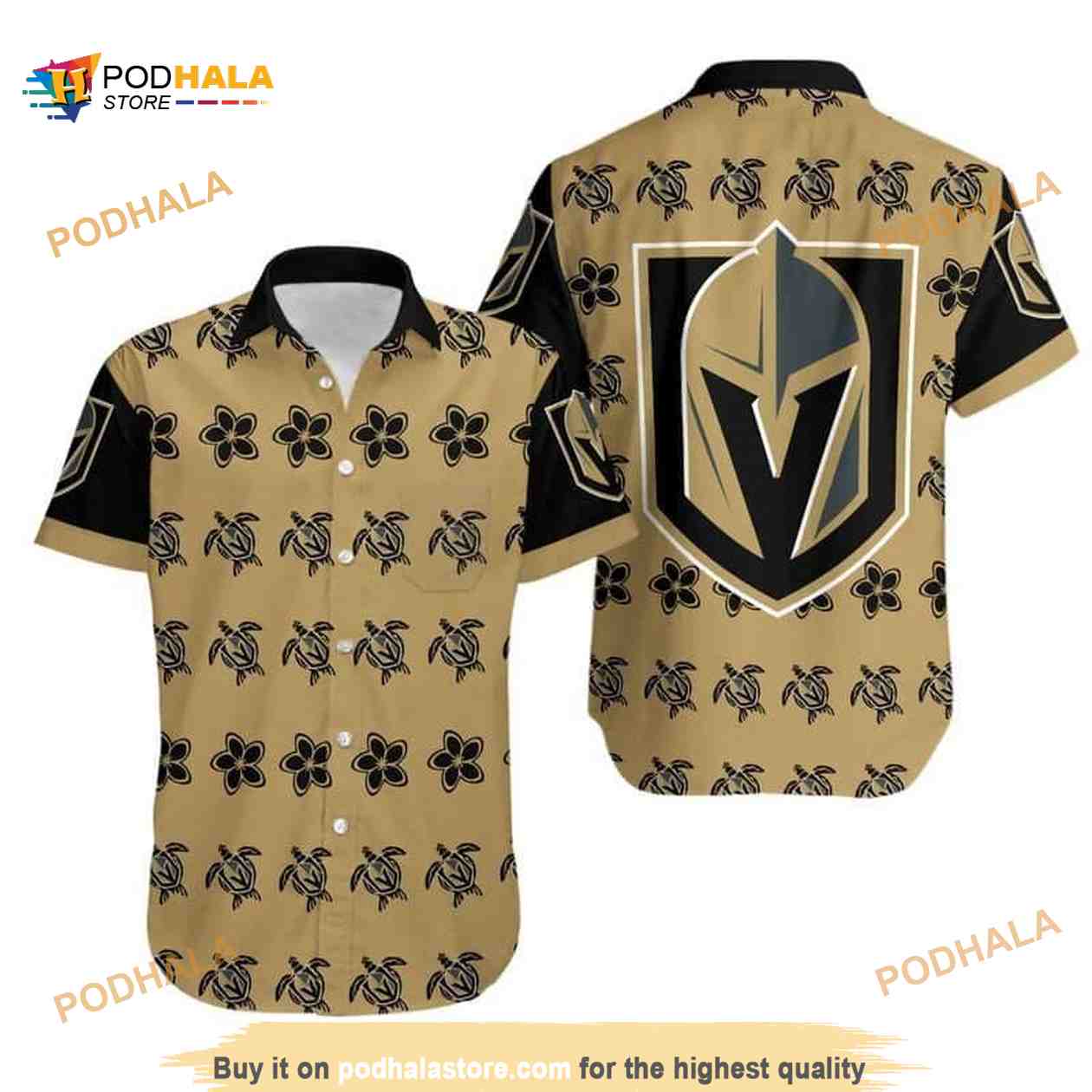 Aloha NHL Vegas Golden Knights Funny Hawaiian Shirt Turtle And Flower Pattern Aloha NHL Vegas Golden Knights Funny Hawaiian Shirt Turtle And Flower Pattern