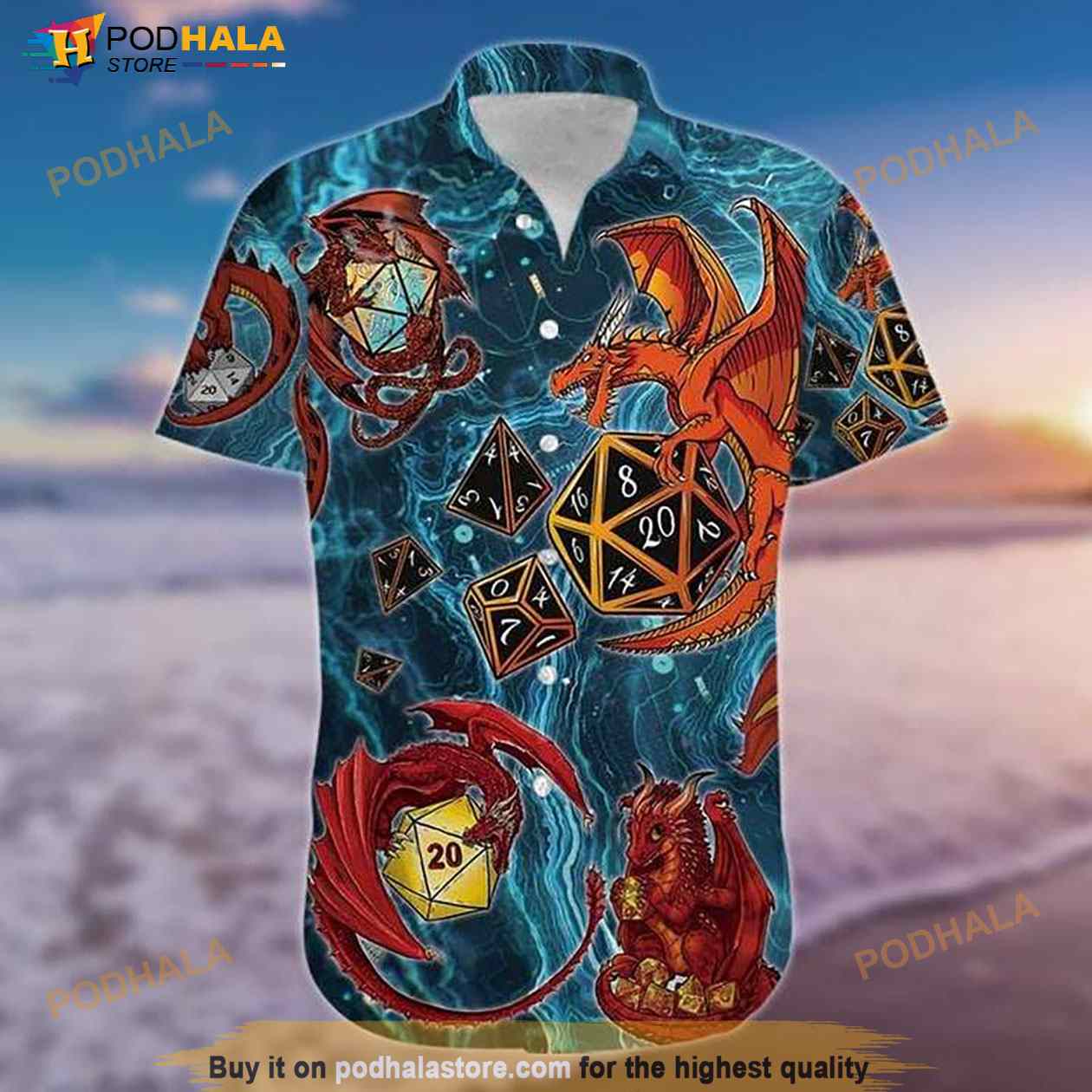 Amazing Lucky Dragon Playing Dice Blue Hawaiian Shirt Amazing Lucky Dragon Playing Dice Blue Hawaiian Shirt