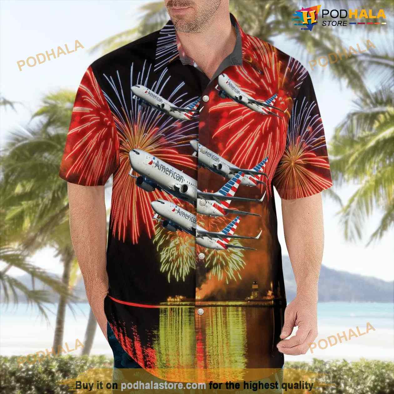 American Airlines Boeing 737-800 Fireworks Hawaiian Shirt Outfit American Airlines Boeing 737-800 Fireworks Hawaiian Shirt Outfit