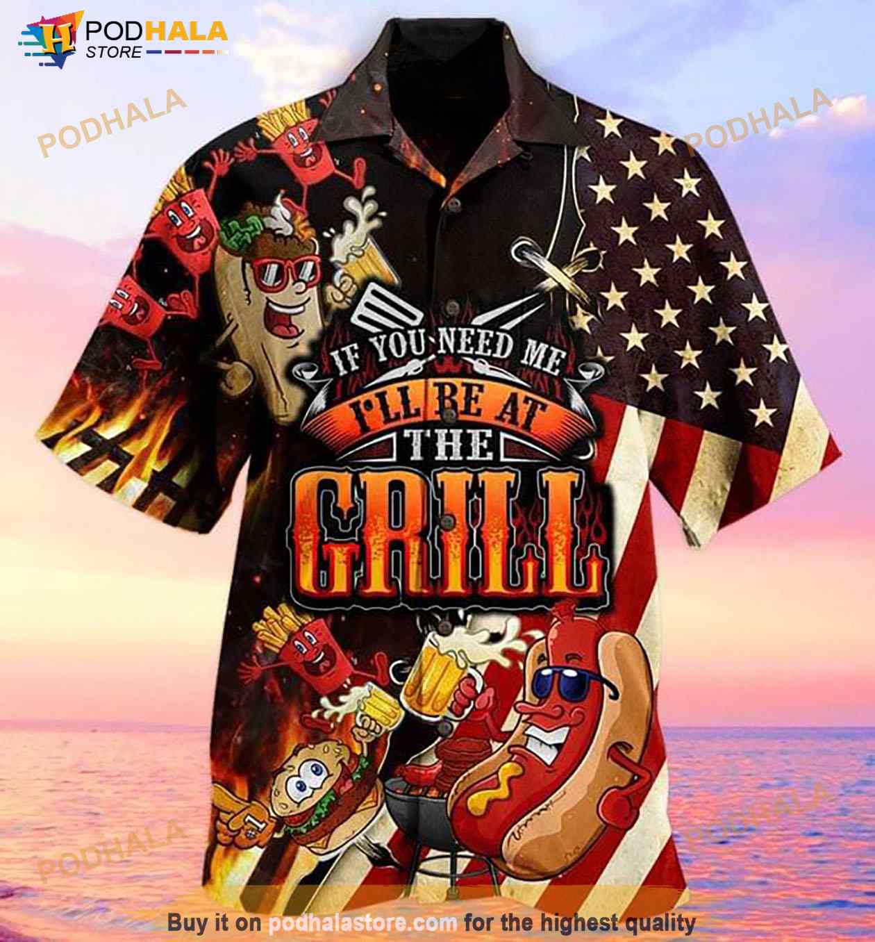 American Flag If You Need Me I’ll Be At The Grill Print Hawaiian Shirt American Flag If You Need Me I’ll Be At The Grill Print Hawaiian Shirt