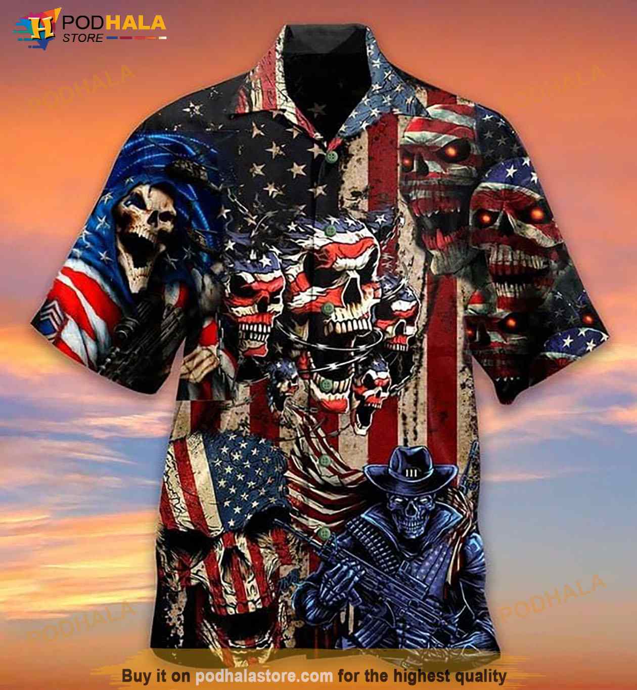 American Flag Skeleton Print Hawaiian Shirt American Flag Skeleton Print Hawaiian Shirt