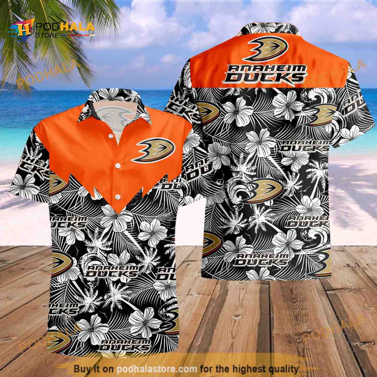 Anaheim Ducks Funny Hawaiian Shirt Tropical Flower Pattern All Over Print Anaheim Ducks Funny Hawaiian Shirt Tropical Flower Pattern All Over Print
