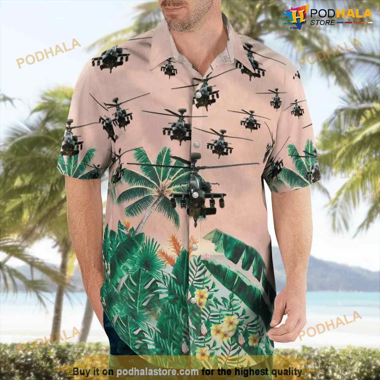 Army Boeing Ah-64 Apache Button Up Hawaiian Shirt Army Boeing Ah-64 Apache Button Up Hawaiian Shirt