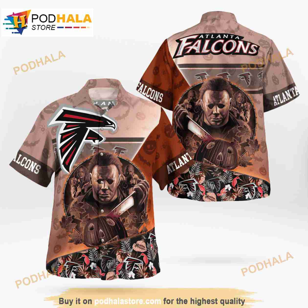 Atlanta Falcons Halloween Tropical 3D Funny Hawaiian Shirt Atlanta Falcons Halloween Tropical 3D Funny Hawaiian Shirt