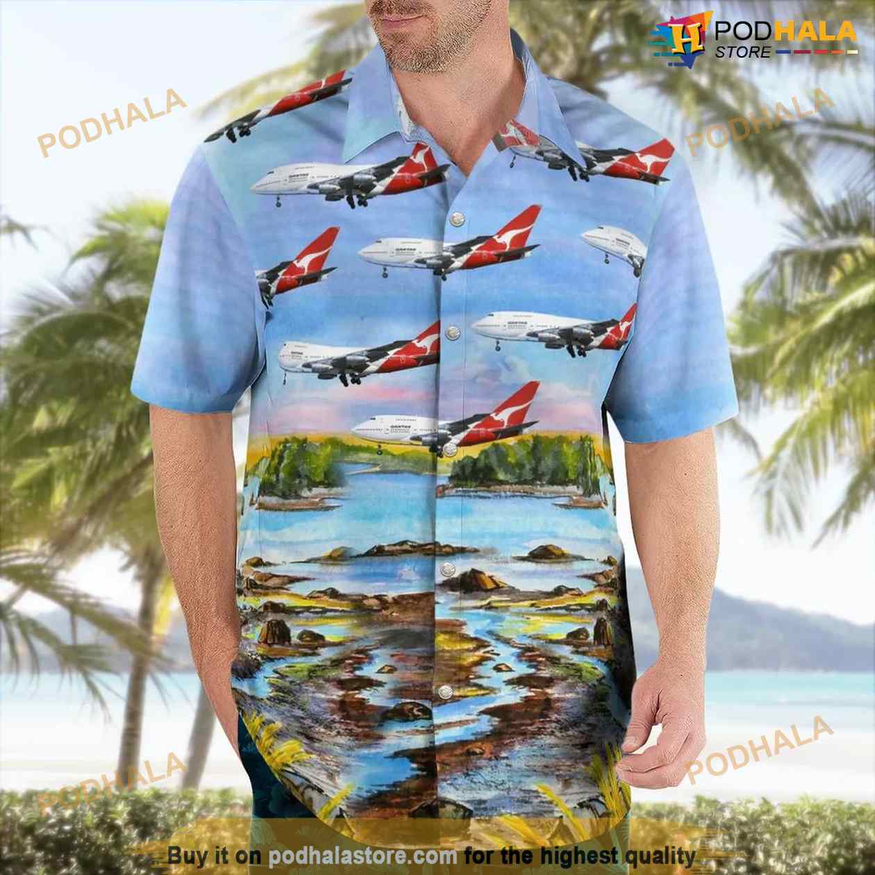 Australia Qantas Boeing 747sp-38 Button Up Hawaiian Shirt Australia Qantas Boeing 747sp-38 Button Up Hawaiian Shirt