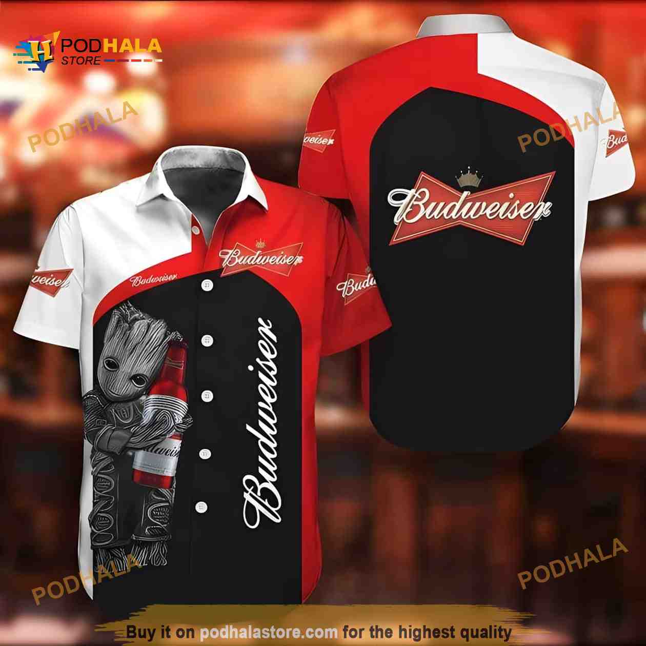 Baby Groot Loves Budweiser Beer Funny Hawaiian Shirt Baby Groot Loves Budweiser Beer Funny Hawaiian Shirt