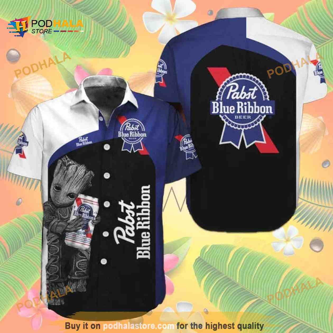 Baby Groot Loves Pabst Blue Ribbon Beer Funny Hawaiian Shirt Baby Groot Loves Pabst Blue Ribbon Beer Funny Hawaiian Shirt