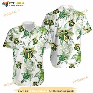 Baby Yoda Hugging Avocadoes Tropical Leaves Hawaiian Shirt