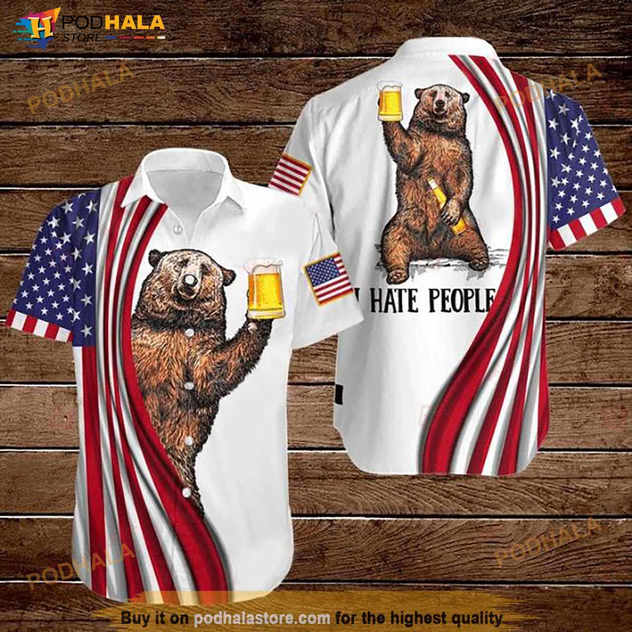 Bear And Beer American Flag 4th Of July Independence Day I Hate People Hawaiian Shirt Bear And Beer American Flag 4th Of July Independence Day I Hate People Hawaiian Shirt