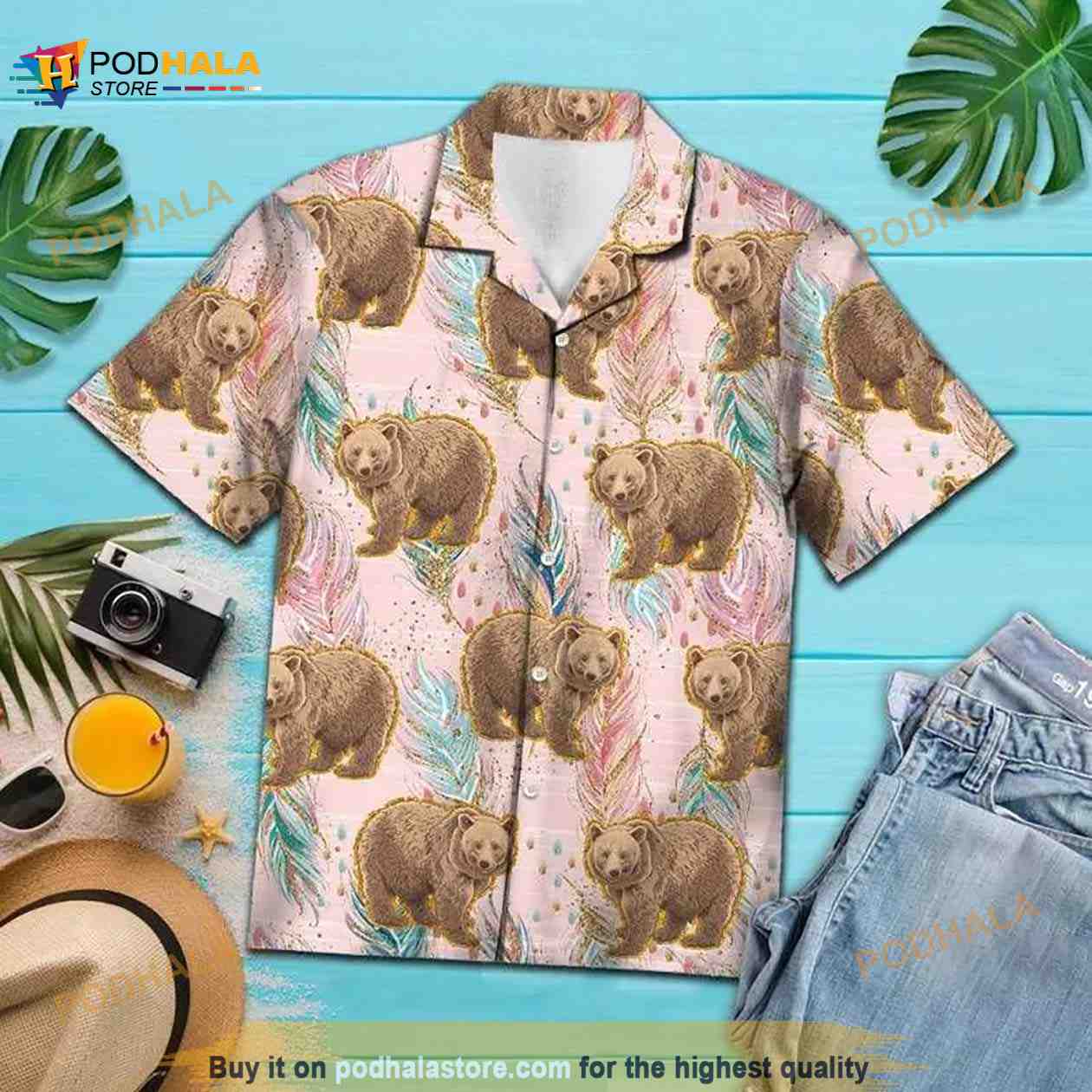 Bear Boho Feather Hawaiian Shirt Bear Boho Feather Hawaiian Shirt
