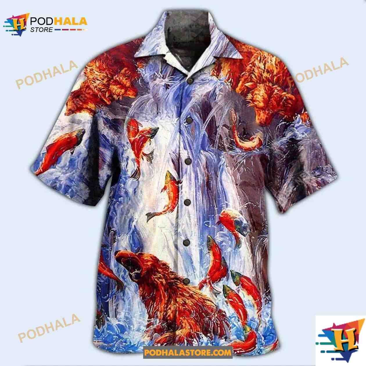 Bear Fighting And Dancing In Waterfall Hawaiian Shirt Bear Fighting And Dancing In Waterfall Hawaiian Shirt