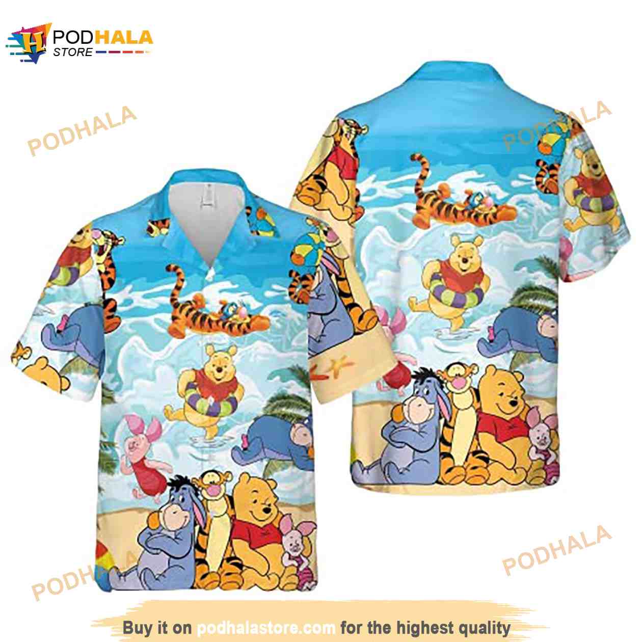 Bear The Pooh Tiger And Friend On The Cloud White Funny Hawaiian Shirt Bear The Pooh Tiger And Friend On The Cloud White Funny Hawaiian Shirt