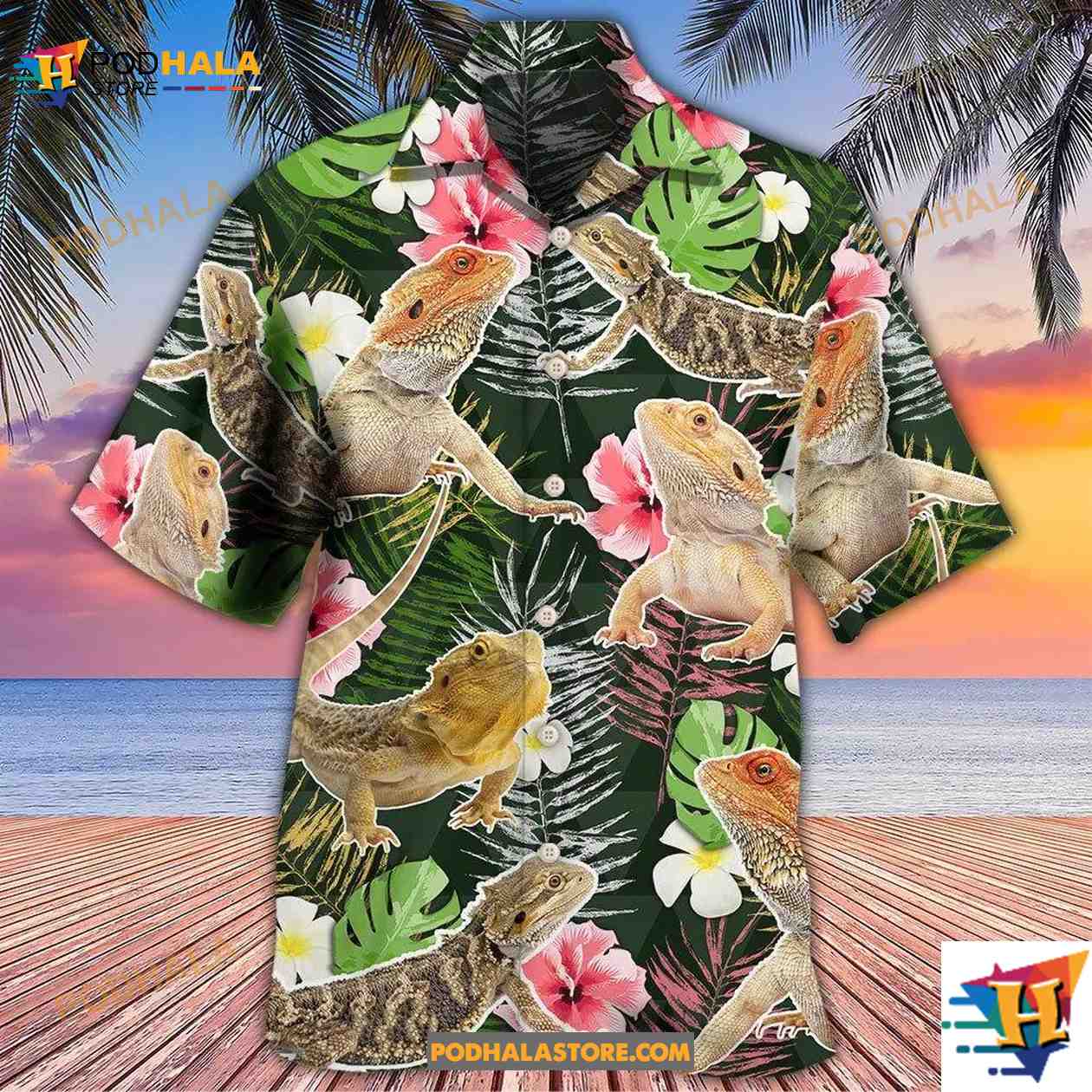 Bearded Dragon Tropical Leaf Hawaiian Shirt Bearded Dragon Tropical Leaf Hawaiian Shirt