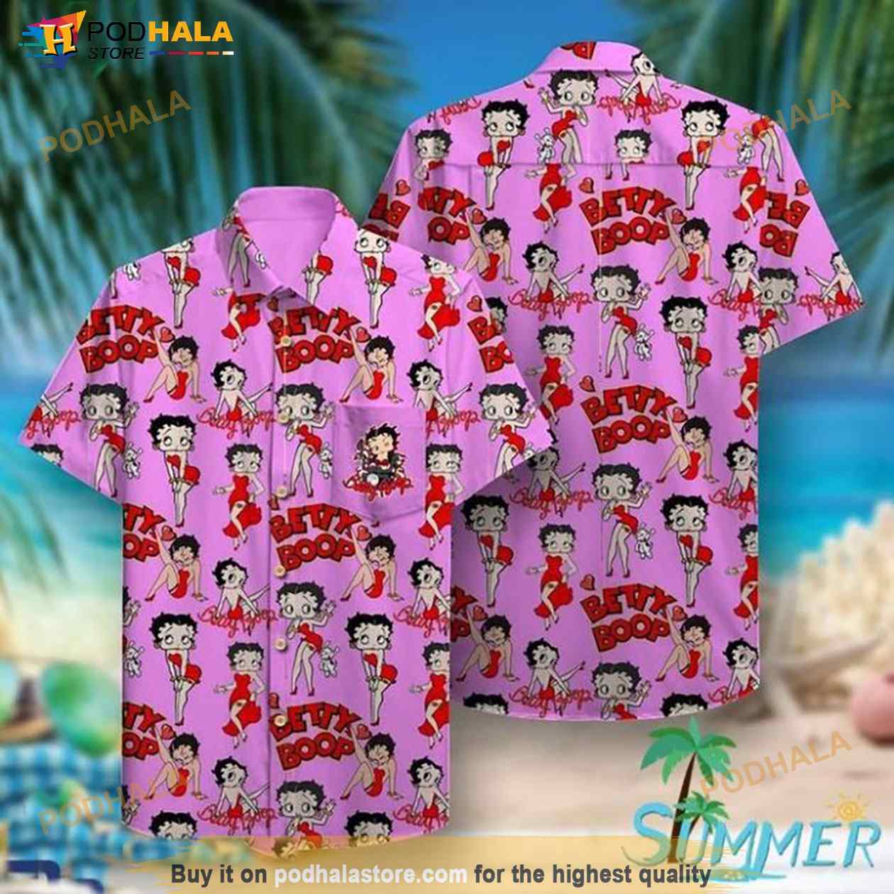 Betty Boop Pink Hawaiian Shirt Betty Boop Pink Hawaiian Shirt