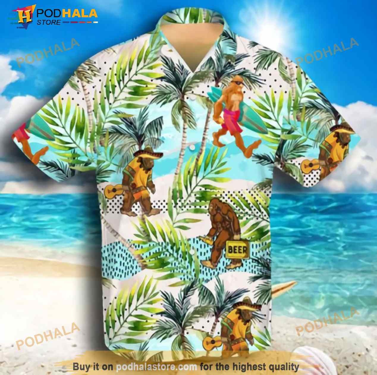 Bigfoot In The Beach Hawaiian Shirt Bigfoot In The Beach Hawaiian Shirt