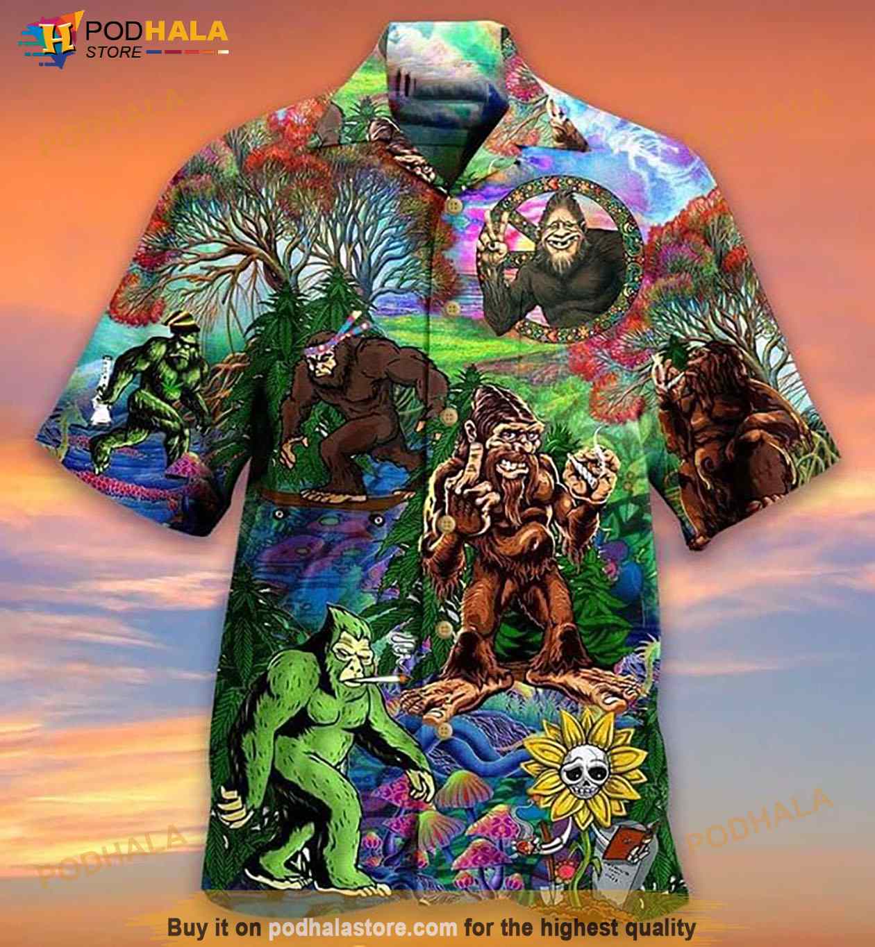 Bigfoot In The Forest Print Hawaiian Shirt Bigfoot In The Forest Print Hawaiian Shirt