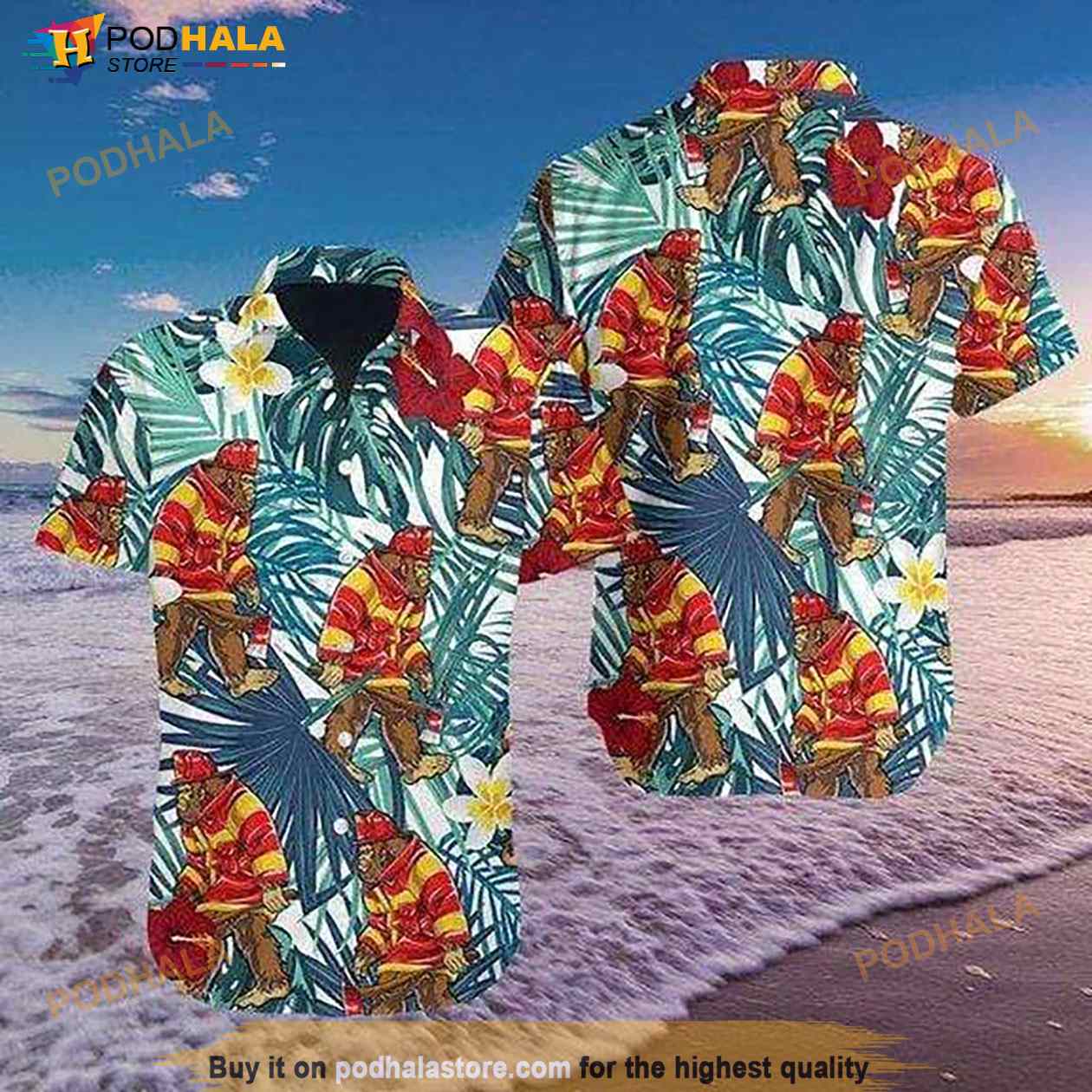 Bigfoot Proud Firefighter Summer Vibe Tropical Hawaiian Shirt Bigfoot Proud Firefighter Summer Vibe Tropical Hawaiian Shirt