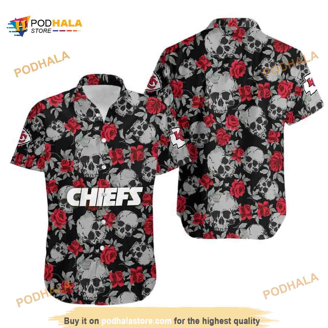 Black Aloha NFL Kansas City Chiefs Funny Hawaiian Shirt Roses And Skull Black Aloha NFL Kansas City Chiefs Funny Hawaiian Shirt Roses And Skull