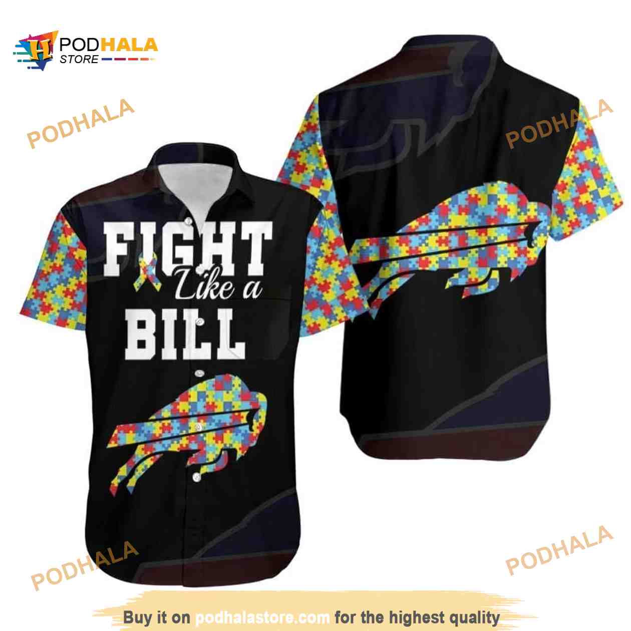 Black Alohafight Like A Buffalo Bills Autism Support Funny Hawaiian Shirt Black Alohafight Like A Buffalo Bills Autism Support Funny Hawaiian Shirt