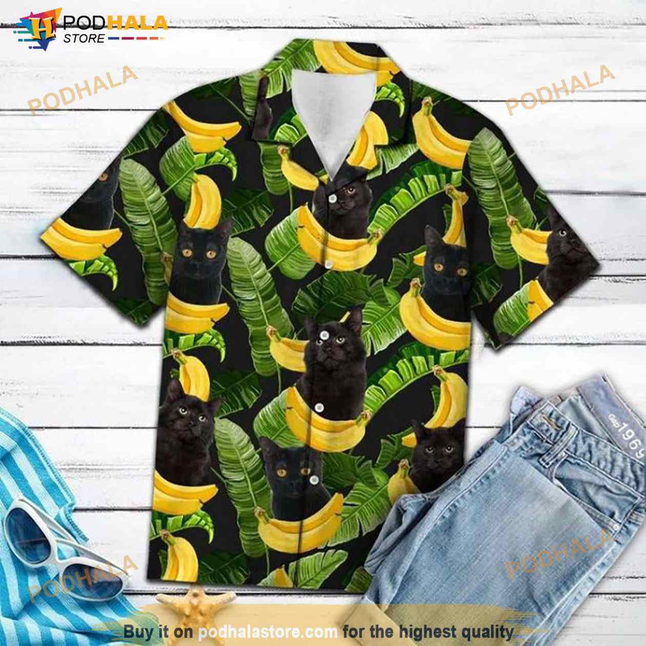 Black Cat Forest Banana Hawaiian Shirt Black Cat Forest Banana Hawaiian Shirt
