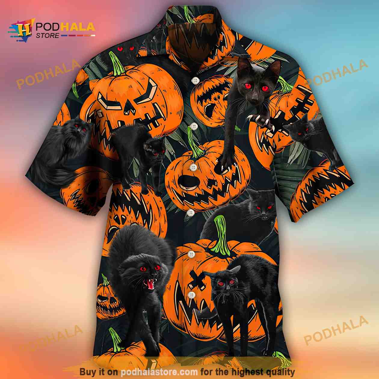 Black Cat Pumpkin Tropical Funny Hawaiian Shirt Black Cat Pumpkin Tropical Funny Hawaiian Shirt