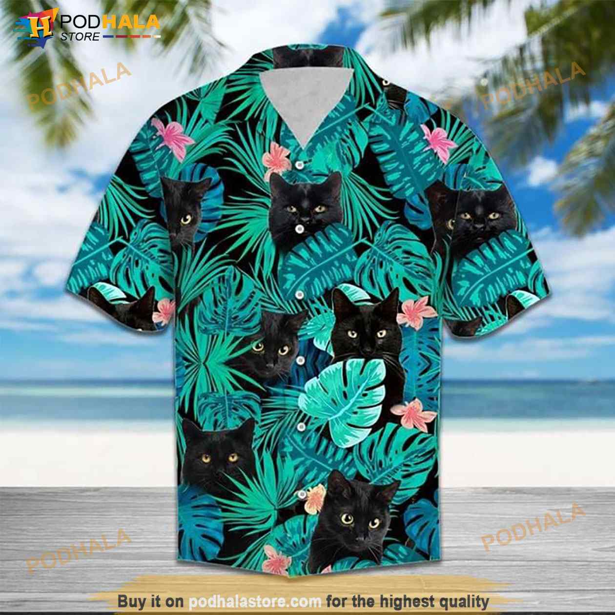 Black Cats Flowers Hawaiian Shirt Black Cats Flowers Hawaiian Shirt