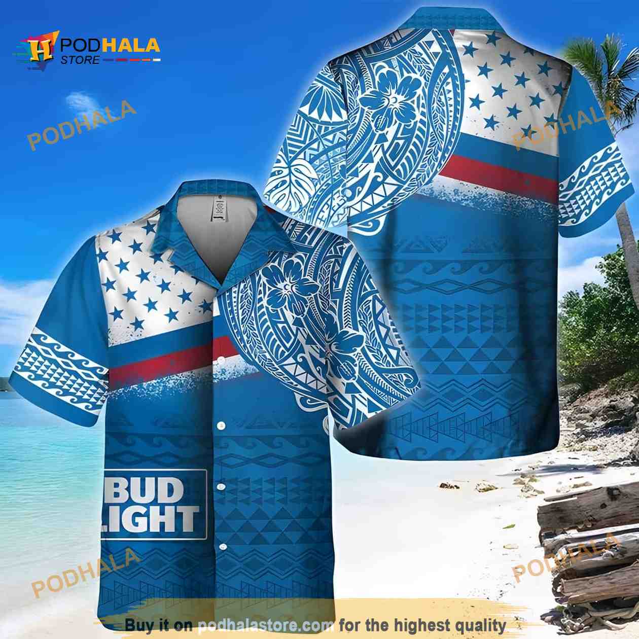 Blue Bud Light Funny Hawaiian Shirt Polynesian Pattern Beach Lovers Gift Blue Bud Light Funny Hawaiian Shirt Polynesian Pattern Beach Lovers Gift
