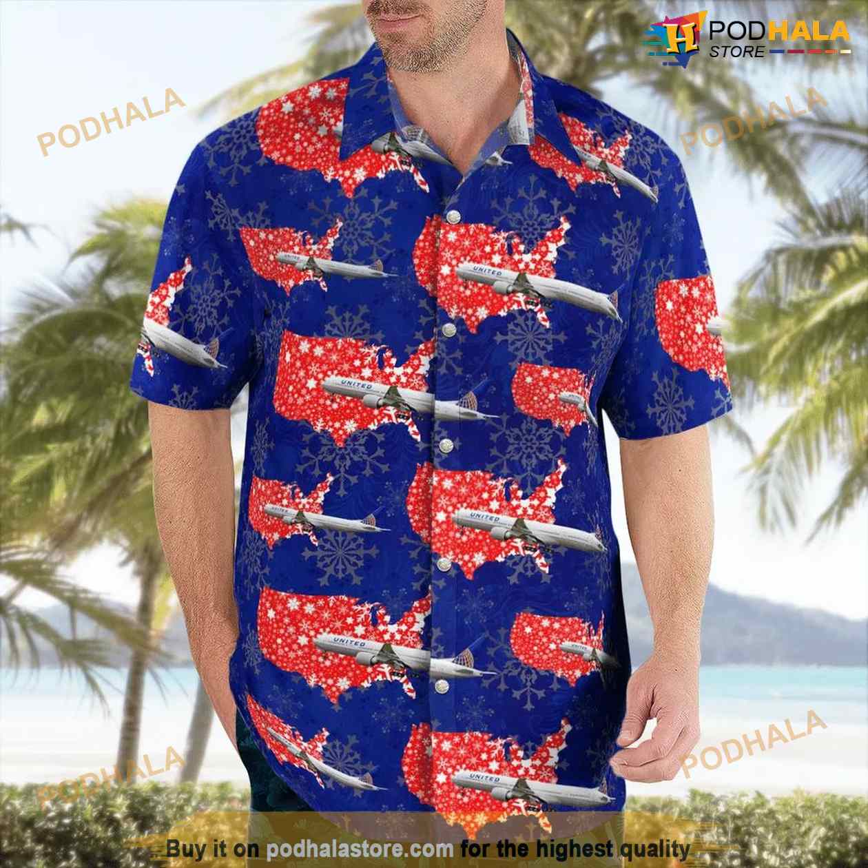 Boeing 777-300er United Airlines America Map Seamless Christmas Hawaiian Shirt For Men And Women Boeing 777-300er United Airlines America Map Seamless Christmas Hawaiian Shirt For Men And Women