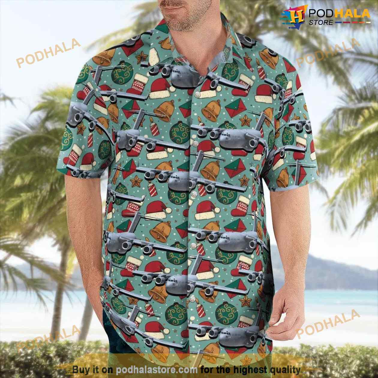 Boeing C-17 Globemaster Iii Christmas Seamless Hawaiian Shirt Man Boeing C-17 Globemaster Iii Christmas Seamless Hawaiian Shirt Man