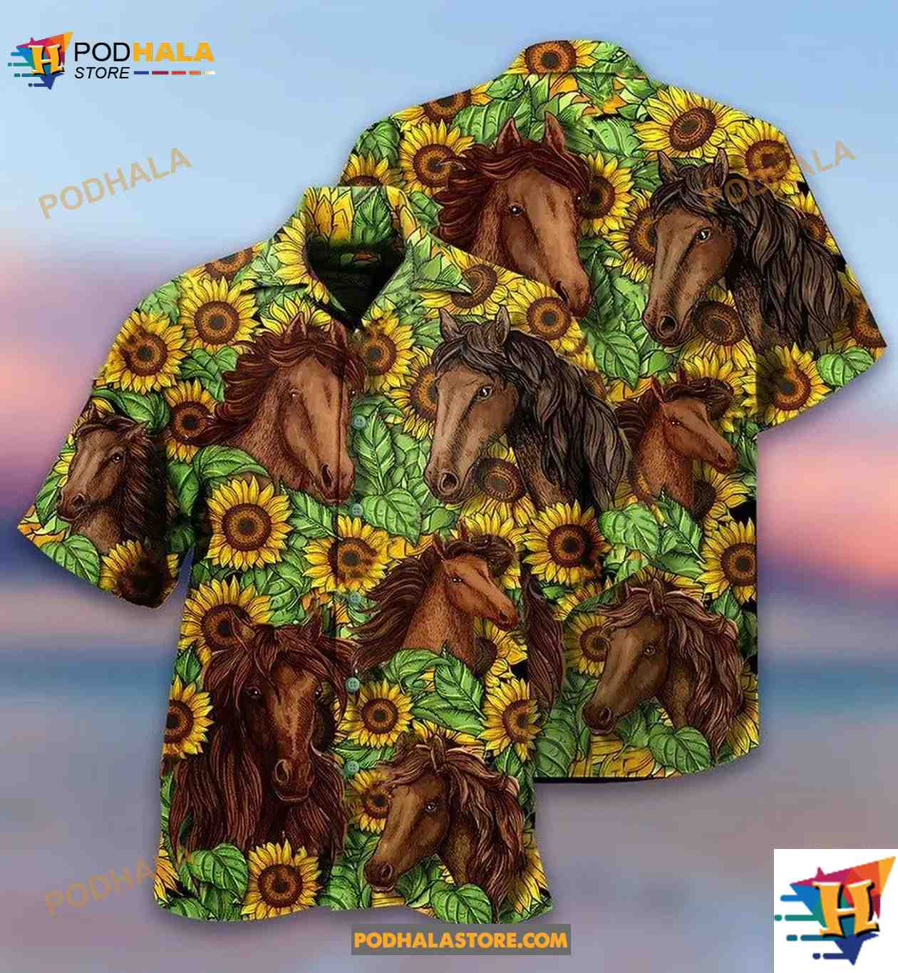 Brown Horse And Sunflower Field Aloha Hawaiian Shirt For Men Brown Horse And Sunflower Field Aloha Hawaiian Shirt For Men