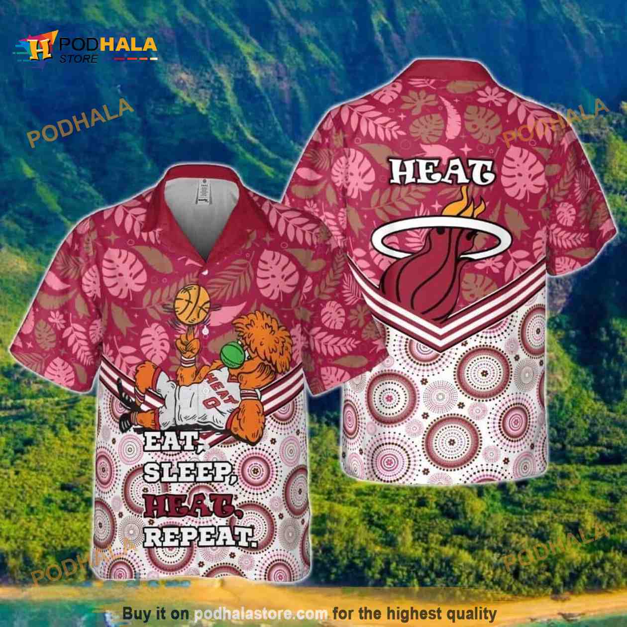 Burnie Miami Heat Funny Hawaiian Shirt Eat Sleep Heat Repeat Palm Leaves Pattern Burnie Miami Heat Funny Hawaiian Shirt Eat Sleep Heat Repeat Palm Leaves Pattern