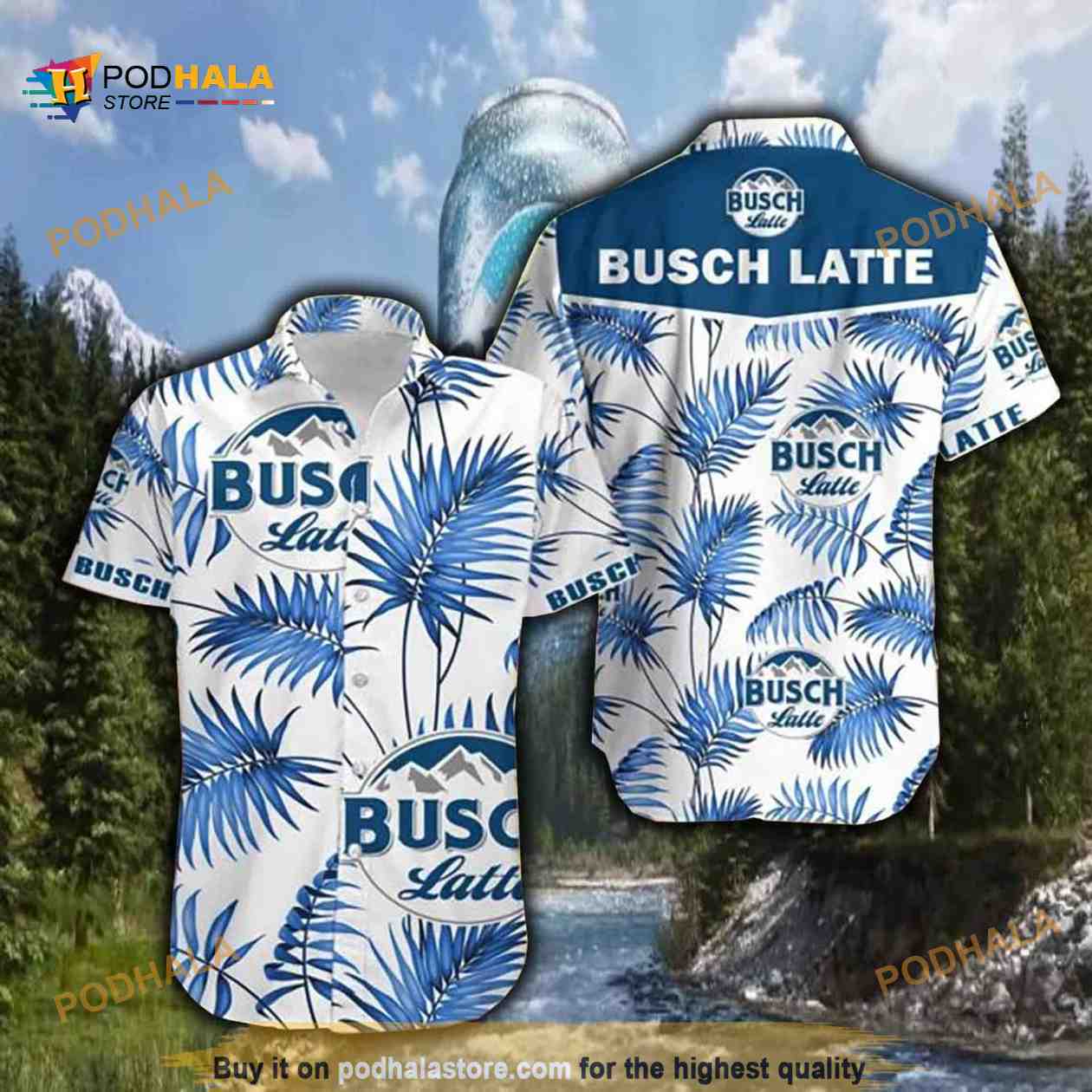 Busch Latte Summer Hawaiian Shirt Blue Leaf Busch Latte Summer Hawaiian Shirt Blue Leaf