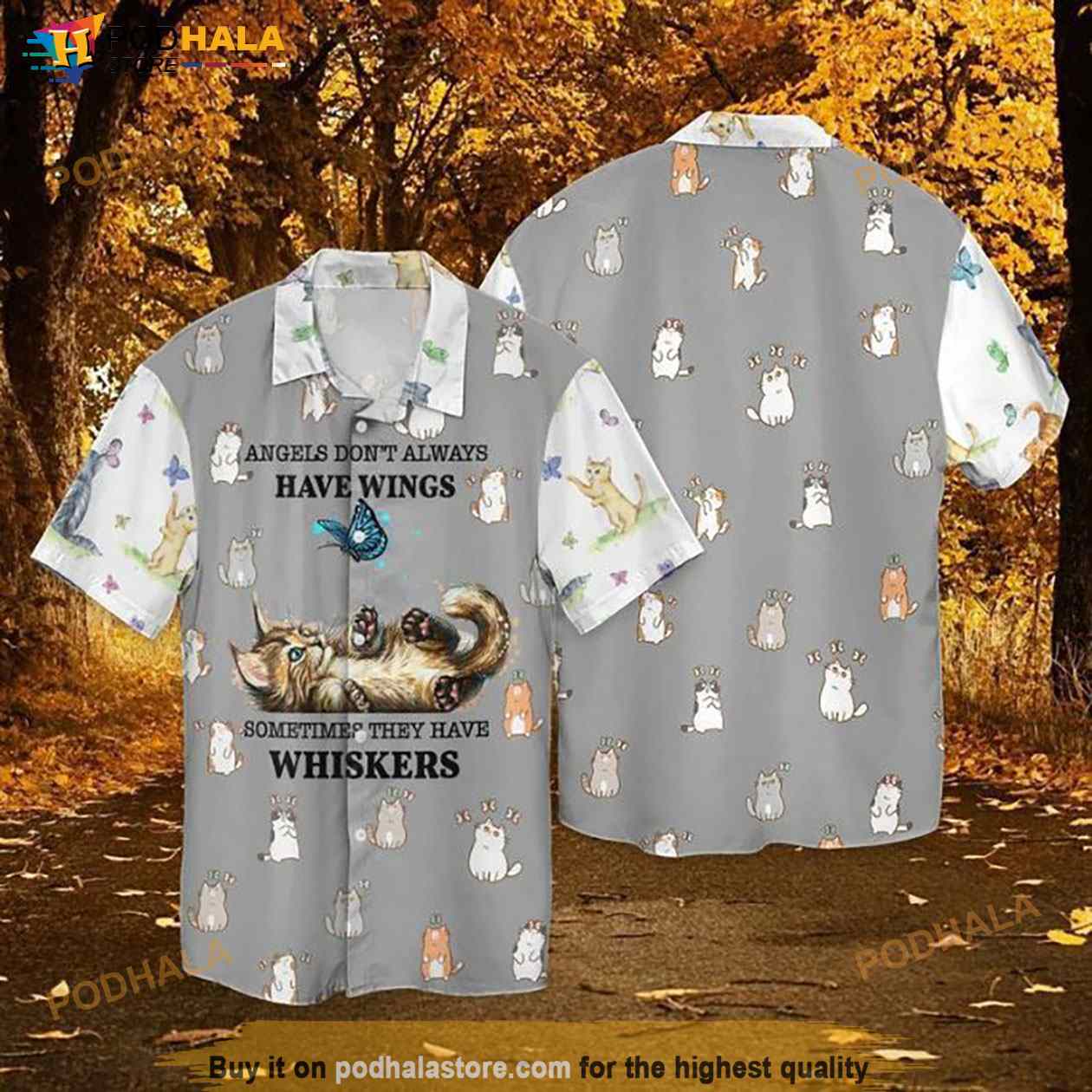 Butterfly With Cat Angels Do Not Always Have Wings Sometimes They Have Whiskers Hawaiian Shirt Butterfly With Cat Angels Do Not Always Have Wings Sometimes They Have Whiskers Hawaiian Shirt