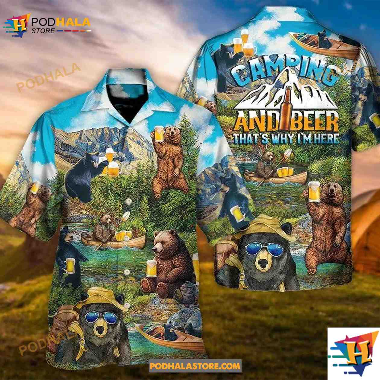 Camping Funny Bear Drinking Hawaiian Shirt For Summer Camping Funny Bear Drinking Hawaiian Shirt For Summer