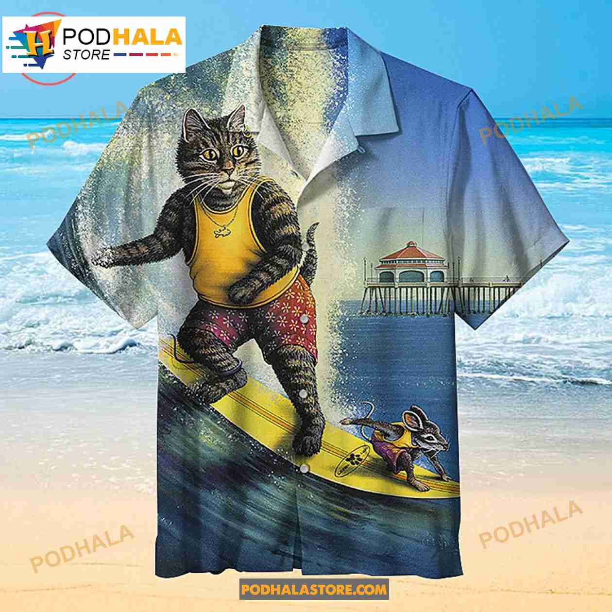 Cat And Mouse Surfing Hawaiian Funny Summer Shirt Cat And Mouse Surfing Hawaiian Funny Summer Shirt