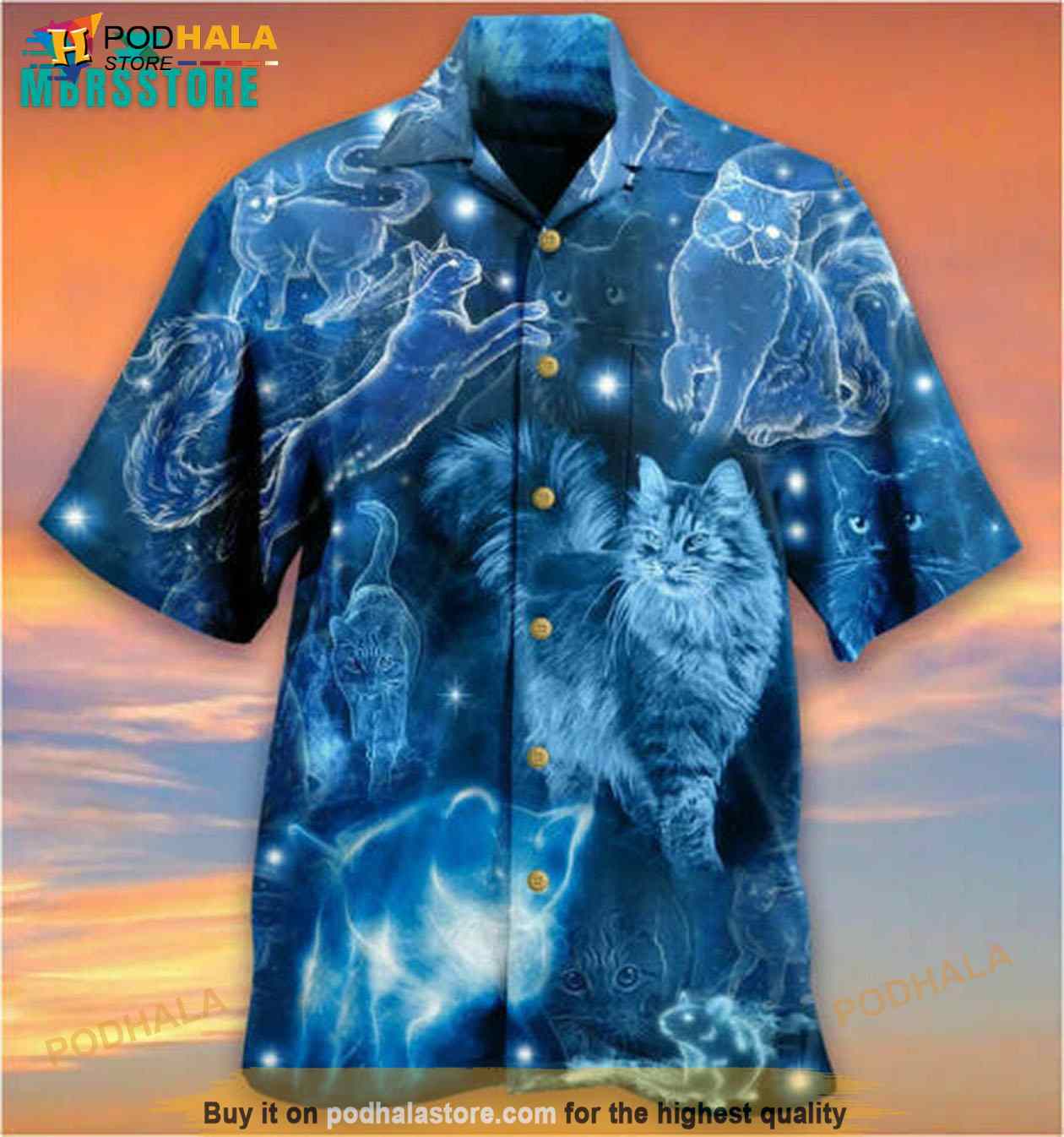 Cats Love Blue Neon Vintage Beach Button Down Hawaiian Shirt Cats Love Blue Neon Vintage Beach Button Down Hawaiian Shirt