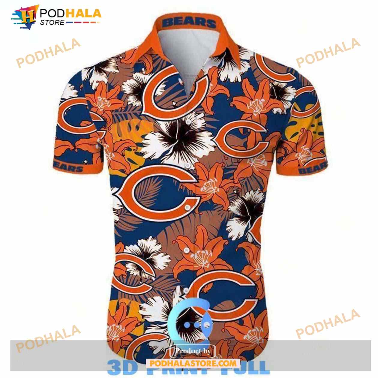 Chicago Bears NFL Hawaiian Shirt Tropical Flower Short Sleeve Slim Fit Body Chicago Bears NFL Hawaiian Shirt Tropical Flower Short Sleeve Slim Fit Body