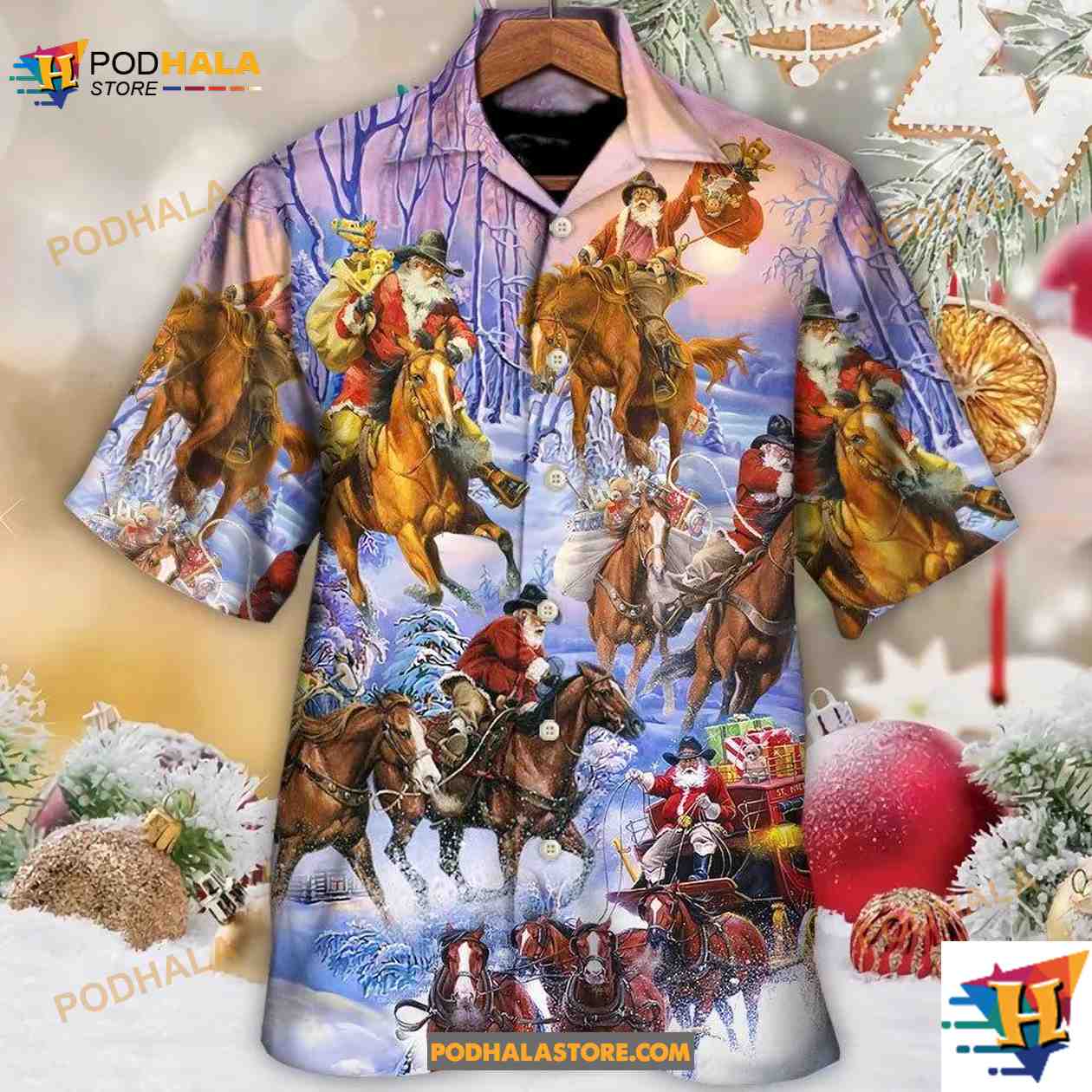 Christmas Santa And Horse Ho Ho Ho Everywhere Merry Xmas Hawaiian Shirt Christmas Santa And Horse Ho Ho Ho Everywhere Merry Xmas Hawaiian Shirt