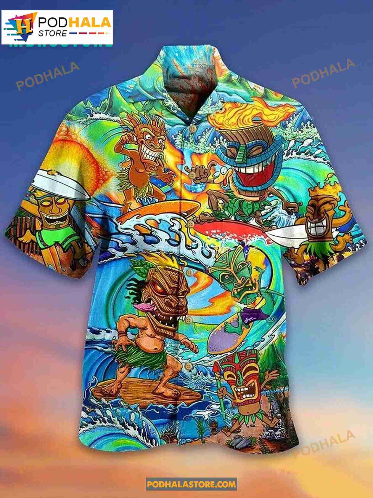 Classic Aloha Tiki Suring Into The Sunset Beach Button Downs Vintage Summer Hawaiian Shirt Classic Aloha Tiki Suring Into The Sunset Beach Button Downs Vintage Summer Hawaiian Shirt