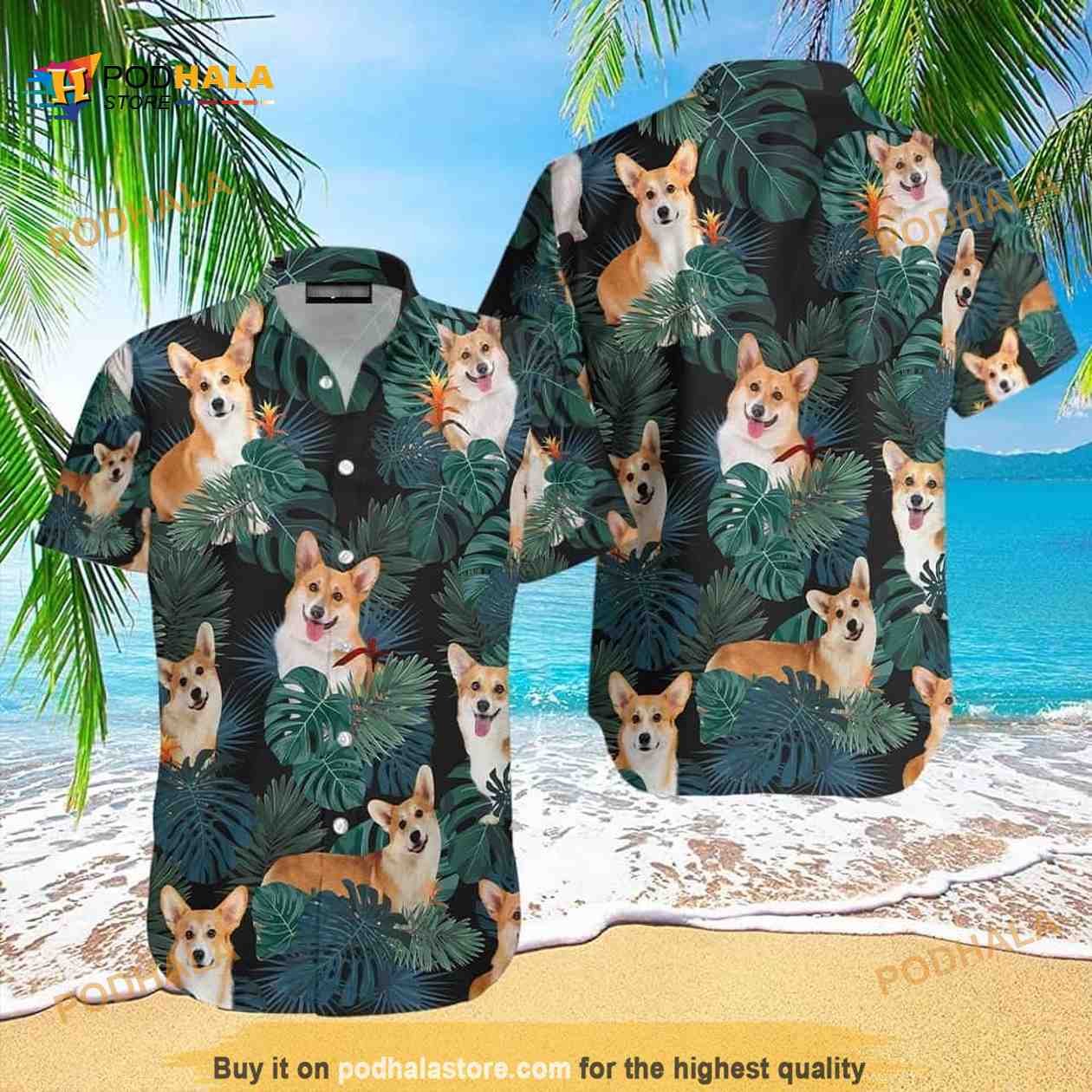 Corgi Funny Hawaiian Shirt Palm Leaves Pattern Gift For Beach Trip Corgi Funny Hawaiian Shirt Palm Leaves Pattern Gift For Beach Trip