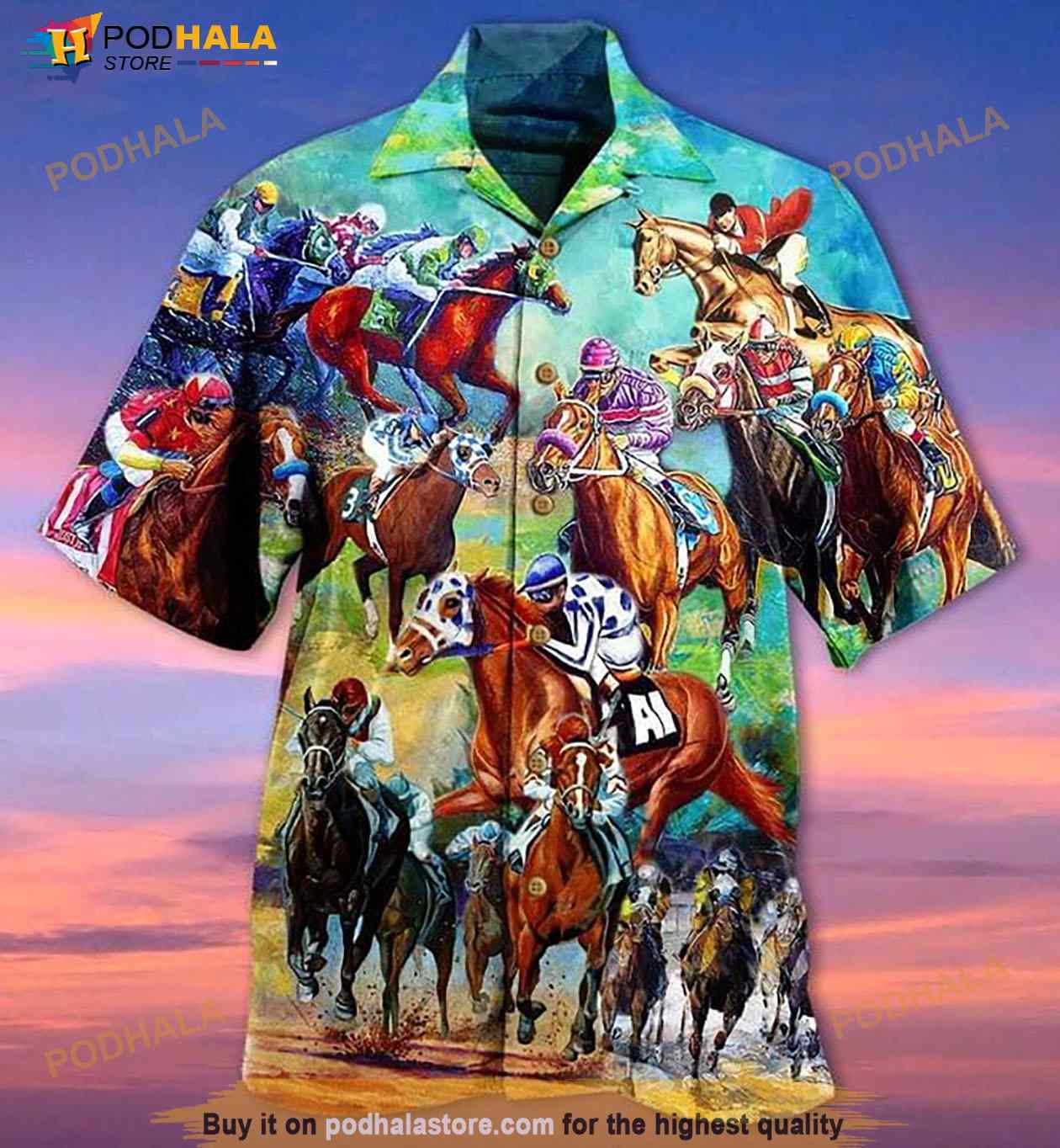 Cowboy Racing Horse Print Hawaiian Shirt Cowboy Racing Horse Print Hawaiian Shirt