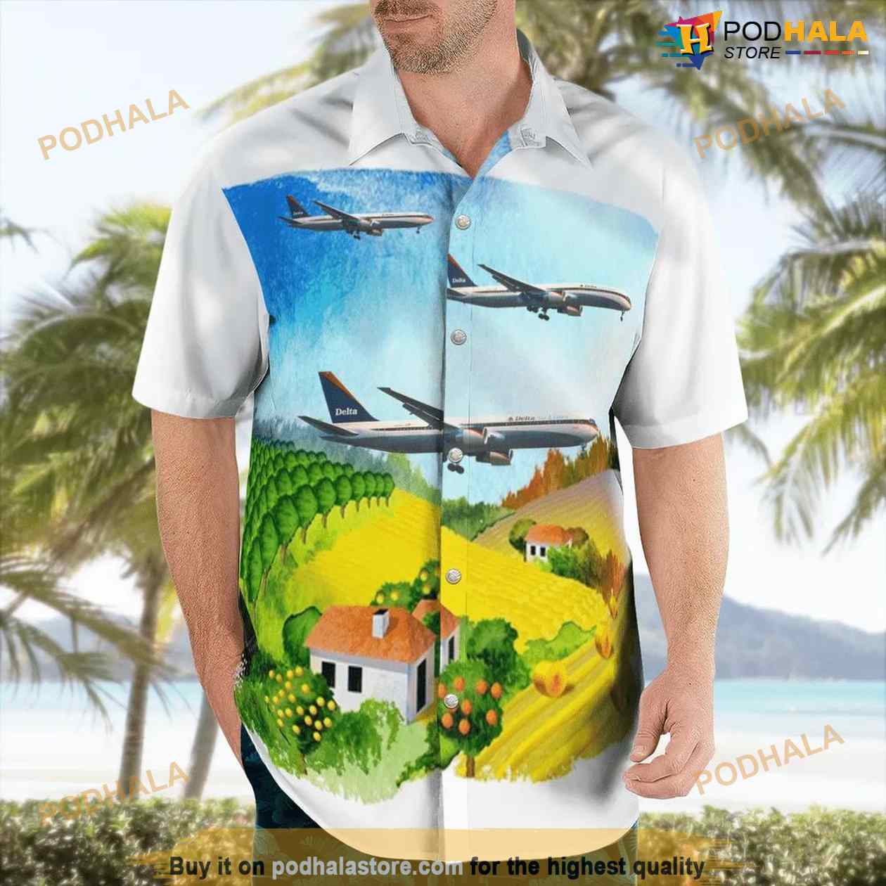 Delta Air Lines Boeing 767-332er Button Up Hawaiian Shirt Delta Air Lines Boeing 767-332er Button Up Hawaiian Shirt