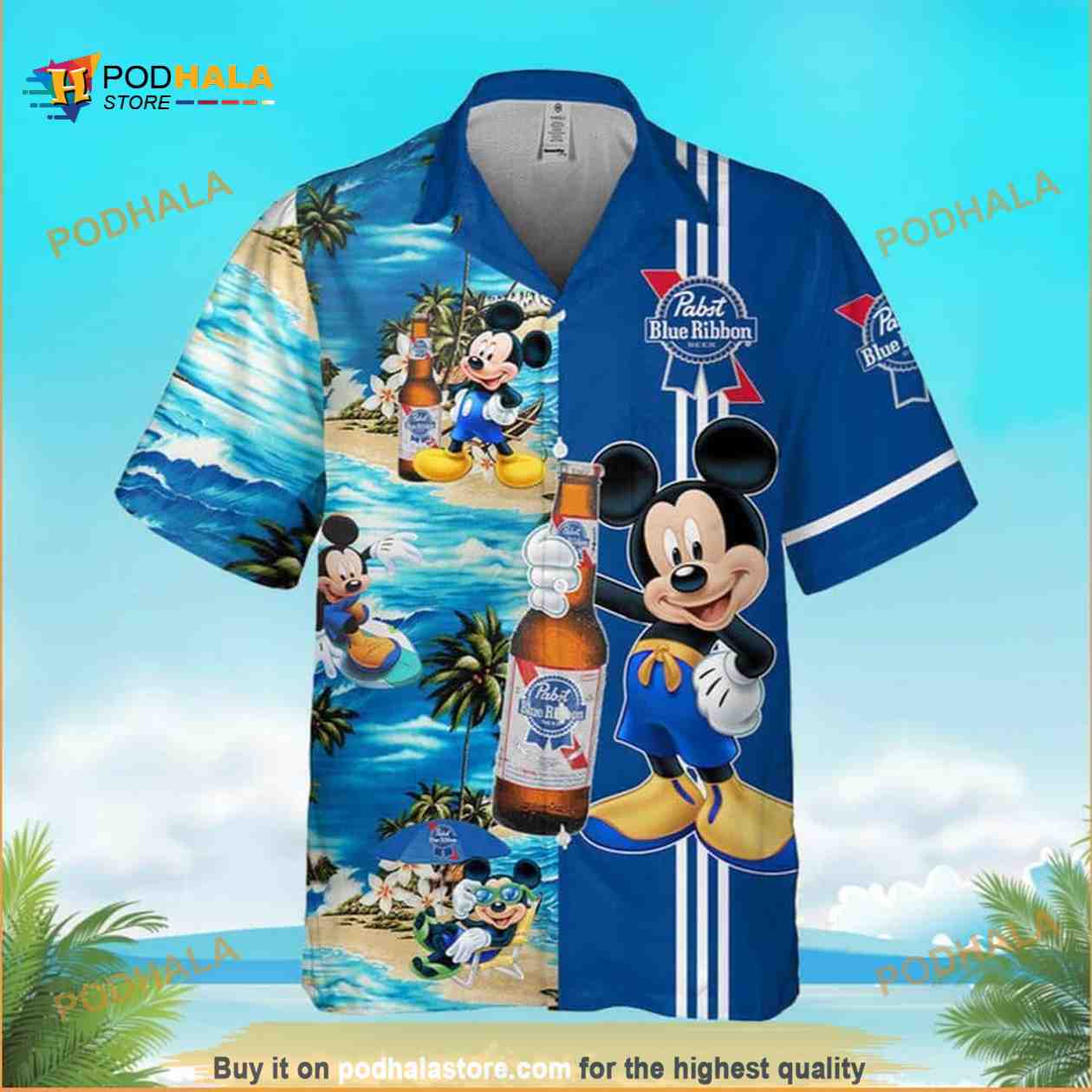 Disney Hawaiian Shirt Mickey Mouse Pabst Blue Ribbon Beer Disney Hawaiian Shirt Mickey Mouse Pabst Blue Ribbon Beer
