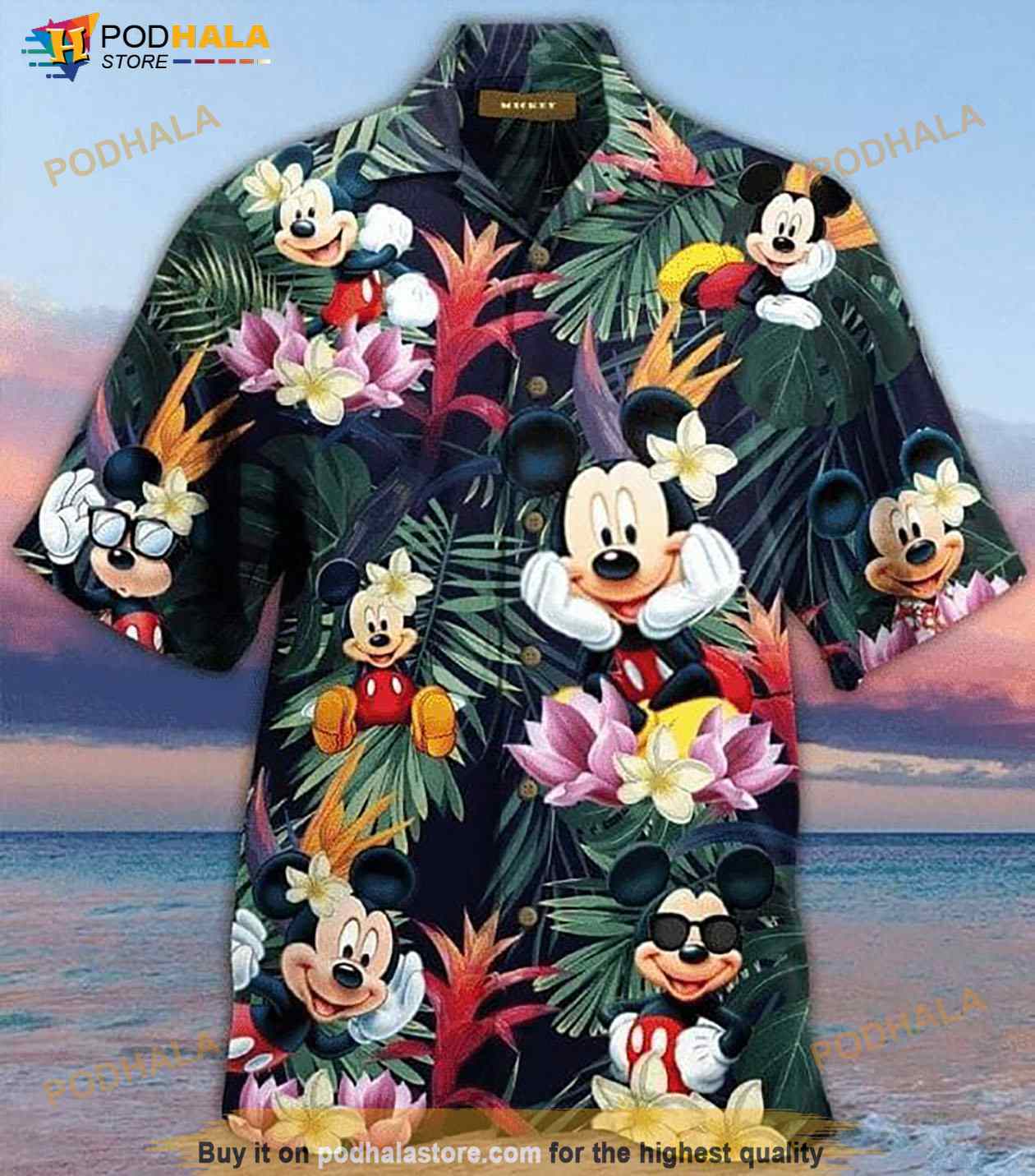 Disney Mickey Mouse Tropical Print Hawaiian Shirt Disney Mickey Mouse Tropical Print Hawaiian Shirt