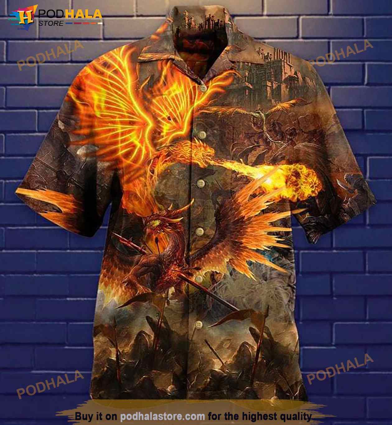 Dragon Fire Print Hawaiian Shirt Dragon Fire Print Hawaiian Shirt