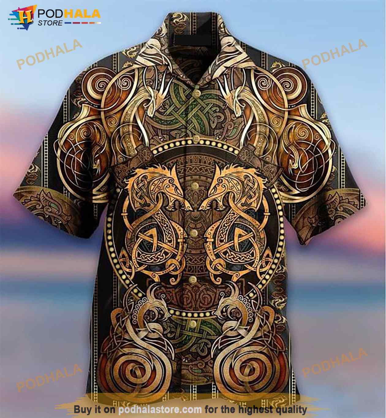 Dragon Viking Print Hawaiian Shirt Dragon Viking Print Hawaiian Shirt