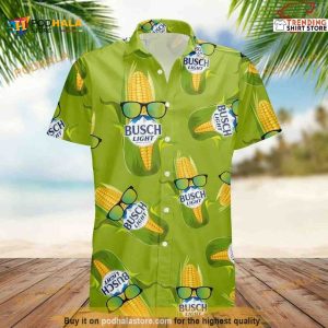 Funny Busch Light Funny Hawaiian Shirt Corn Wearing Sunglasses